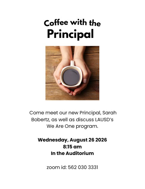 Coffee with the Principal flyer in English